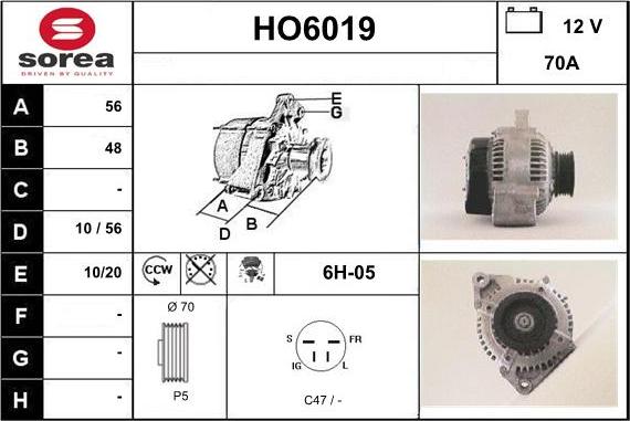 Sera HO6019 - Alternator autospares.lv