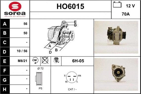 Sera HO6015 - Alternator autospares.lv