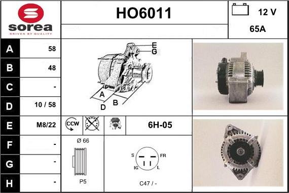 Sera HO6011 - Alternator autospares.lv