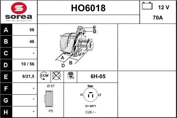 Sera HO6018 - Alternator autospares.lv