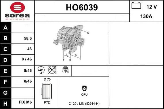 Sera HO6039 - Alternator autospares.lv