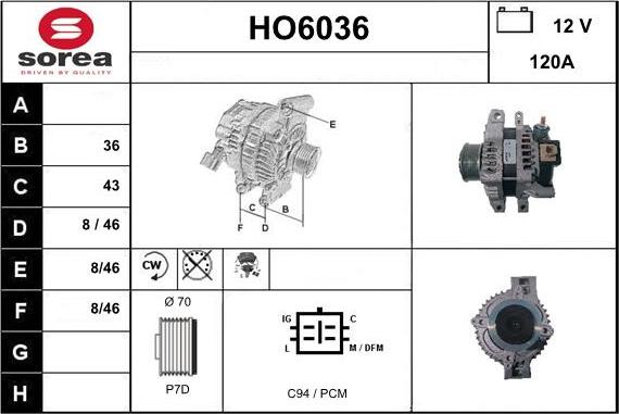 Sera HO6036 - Alternator autospares.lv