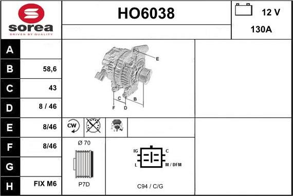 Sera HO6038 - Alternator autospares.lv