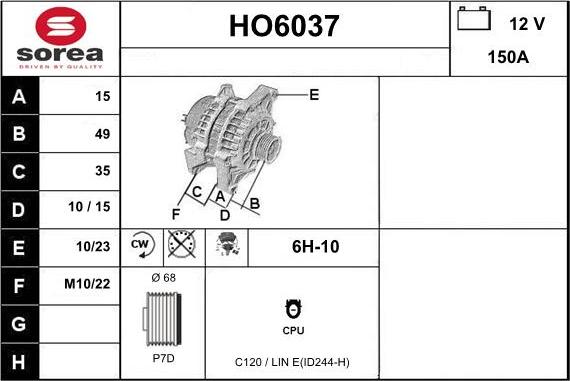 Sera HO6037 - Alternator autospares.lv