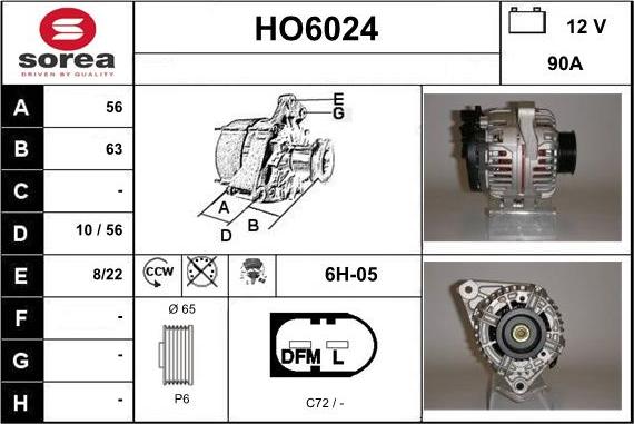 Sera HO6024 - Alternator autospares.lv