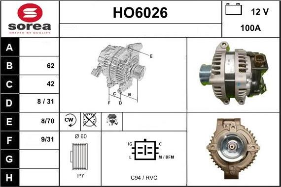 Sera HO6026 - Alternator autospares.lv