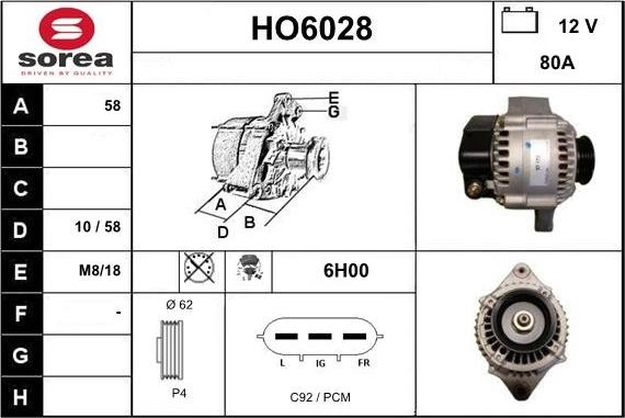 Sera HO6028 - Alternator autospares.lv