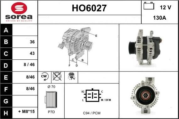 Sera HO6027 - Alternator autospares.lv