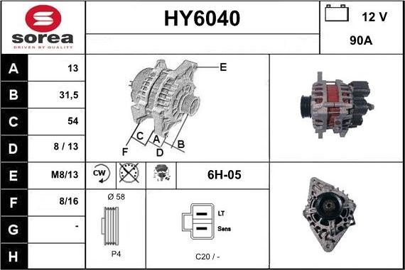 Sera HY6040 - Alternator autospares.lv