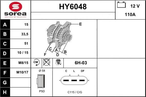 Sera HY6048 - Alternator autospares.lv