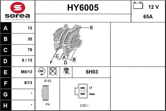 Sera HY6005 - Alternator autospares.lv