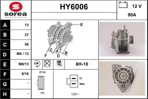 Sera HY6006 - Alternator autospares.lv