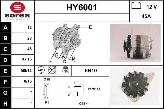 Sera HY6001 - Alternator autospares.lv