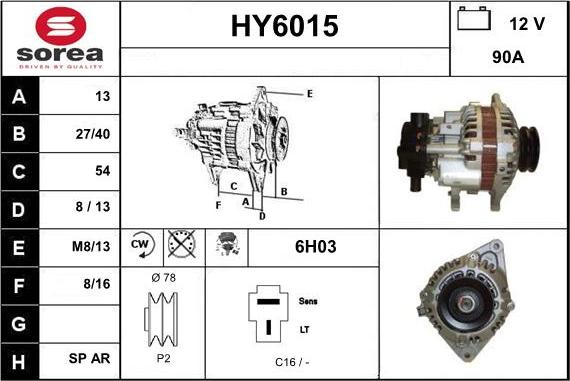 Sera HY6015 - Alternator autospares.lv