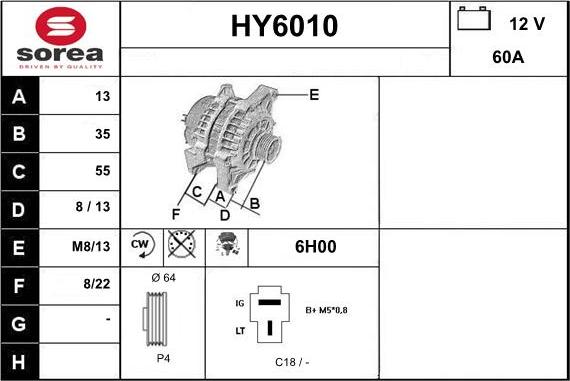 Sera HY6010 - Alternator autospares.lv