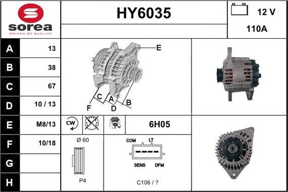 Sera HY6035 - Alternator autospares.lv