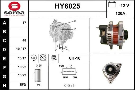 Sera HY6025 - Alternator autospares.lv