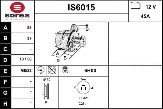 Sera IS6015 - Alternator autospares.lv