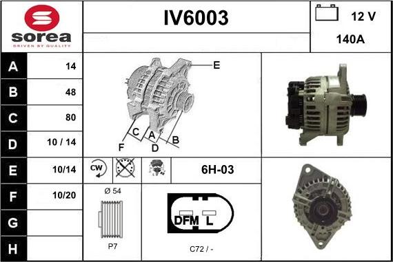 Sera IV6003 - Alternator autospares.lv