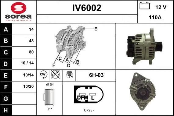 Sera IV6002 - Alternator autospares.lv