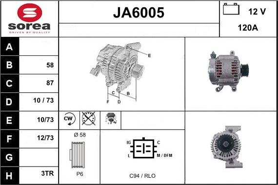 Sera JA6005 - Alternator autospares.lv