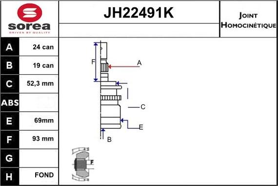 Sera JH22491K - Joint Kit, drive shaft autospares.lv