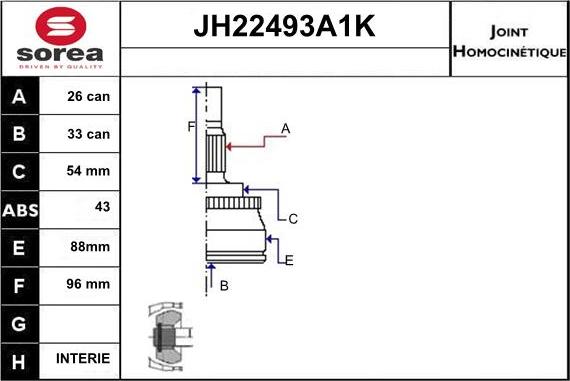 Sera JH22493A1K - Joint Kit, drive shaft autospares.lv