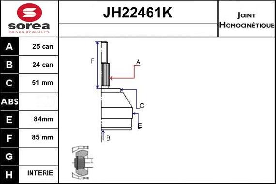 Sera JH22461K - Joint Kit, drive shaft autospares.lv