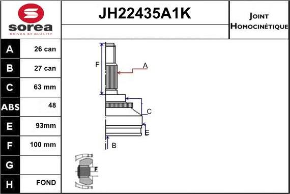 Sera JH22435A1K - Joint Kit, drive shaft autospares.lv