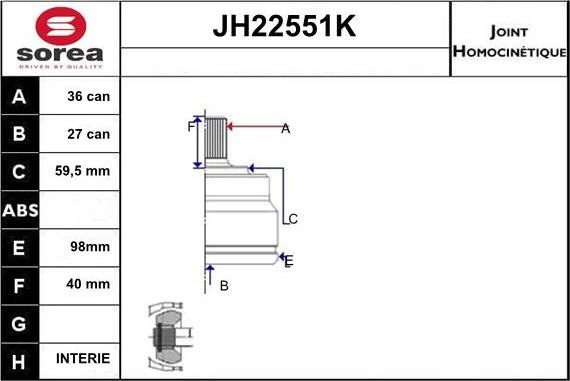 Sera JH22551K - Joint Kit, drive shaft autospares.lv