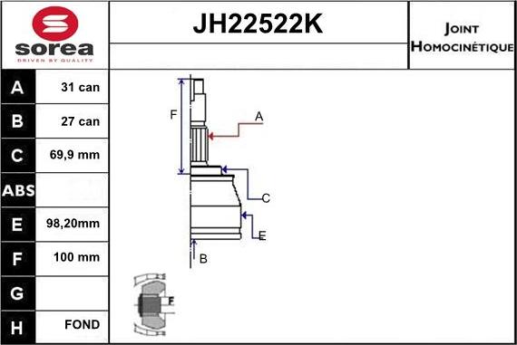 Sera JH22522K - Joint Kit, drive shaft autospares.lv