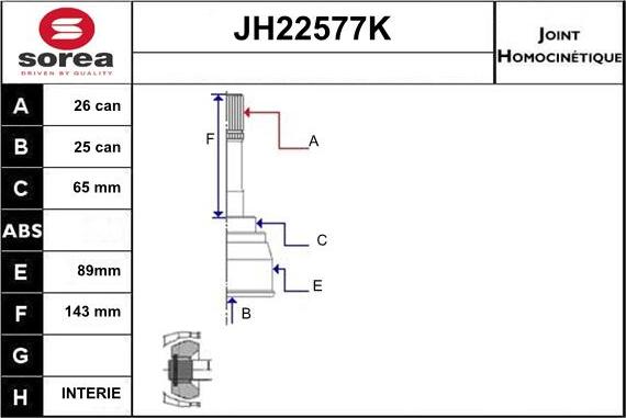 Sera JH22577K - Joint Kit, drive shaft autospares.lv