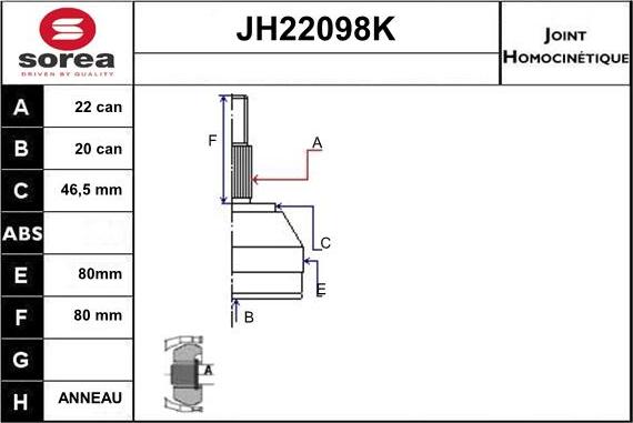 Sera JH22098K - Joint Kit, drive shaft autospares.lv