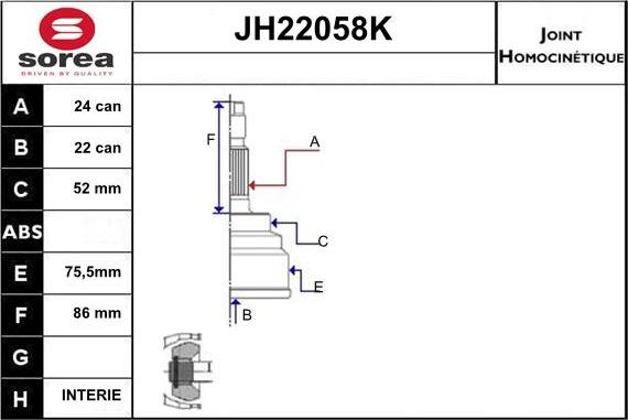 Sera JH22058K - Joint Kit, drive shaft autospares.lv