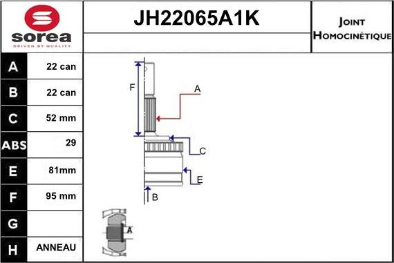 Sera JH22065A1K - Joint Kit, drive shaft autospares.lv