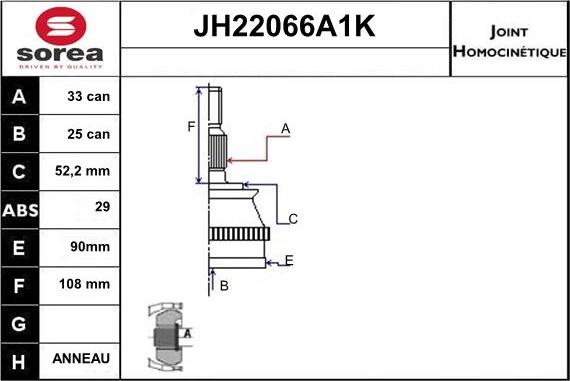 Sera JH22066A1K - Joint Kit, drive shaft autospares.lv