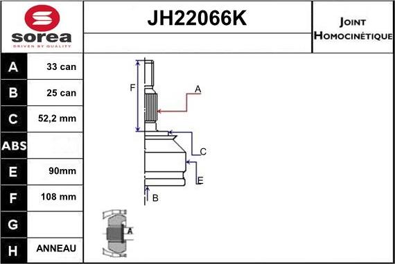 Sera JH22066K - Joint Kit, drive shaft autospares.lv