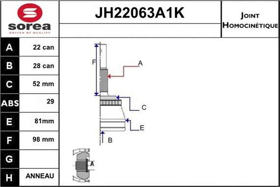 Sera JH22063A1K - Joint Kit, drive shaft autospares.lv