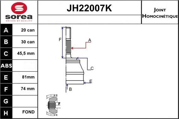 Sera JH22007K - Joint Kit, drive shaft autospares.lv