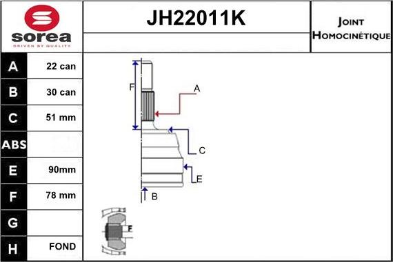 Sera JH22011K - Joint Kit, drive shaft autospares.lv