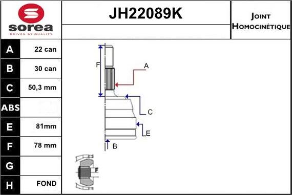 Sera JH22089K - Joint Kit, drive shaft autospares.lv