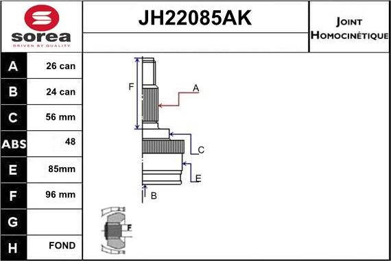 Sera JH22085AK - Joint Kit, drive shaft autospares.lv