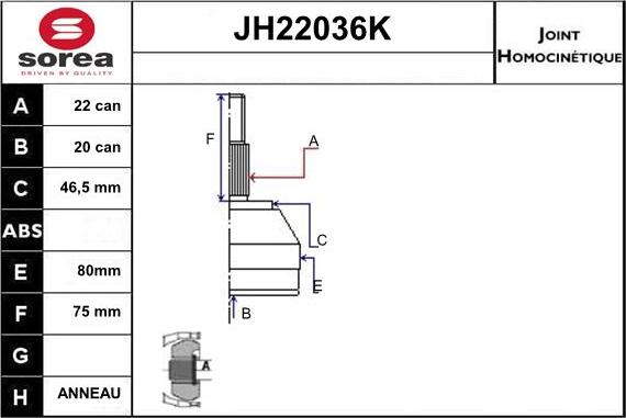 Sera JH22036K - Joint Kit, drive shaft autospares.lv