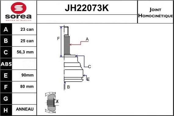 Sera JH22073K - Joint Kit, drive shaft autospares.lv