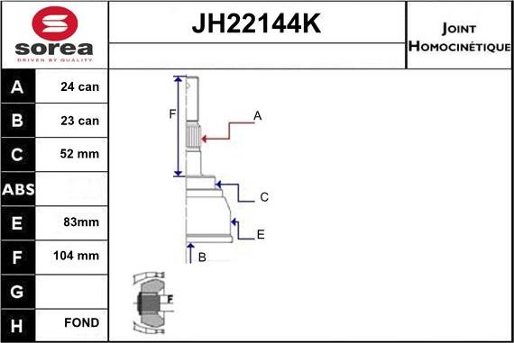 Sera JH22144K - Joint Kit, drive shaft autospares.lv