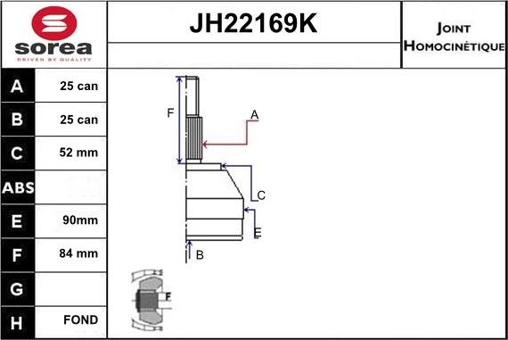 Sera JH22169K - Joint Kit, drive shaft autospares.lv