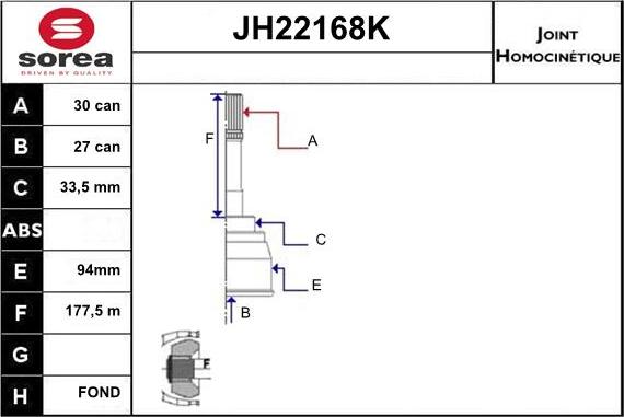 Sera JH22168K - Joint Kit, drive shaft autospares.lv