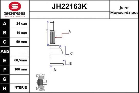 Sera JH22163K - Joint Kit, drive shaft autospares.lv