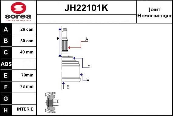 Sera JH22101K - Joint Kit, drive shaft autospares.lv