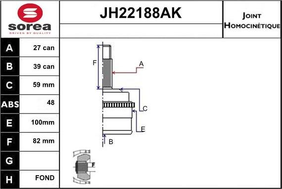 Sera JH22188AK - Joint Kit, drive shaft autospares.lv